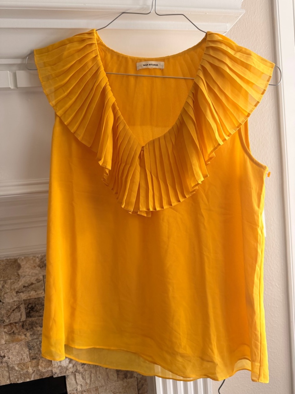 Max Studio Mustard Yellow Pleated Ruffle Sleeveless Camisole